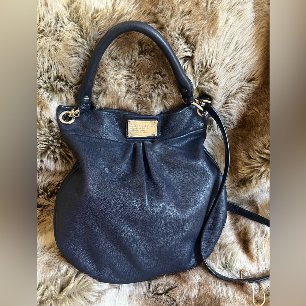 Marc by Marc Jacobs Navy Leather Hobo Bag with Gold Hardware